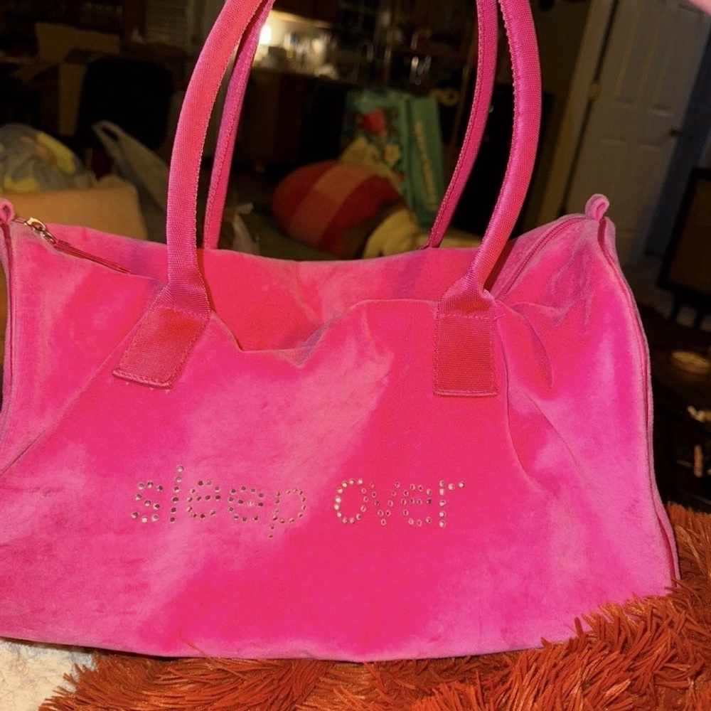 Vintage Y2K Limited Too Sleep Over Bag Hot Pink Velour Studded Girls Bag 💗💓 - Picture 2 of 10
